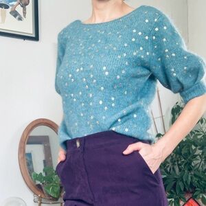 Sézane Teal Polka Dot Knit Cardigan / Sweater – Size S ✨